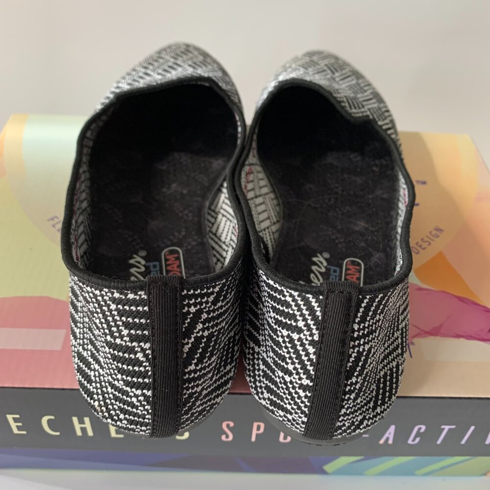 SKECHERS CLEO HUNTINGTON KNIT SLIP ON FLATS BLACK WHITE AIR-COOLED  SIZE 8.5 - Picture 7 of 8